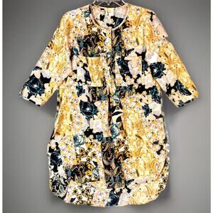 Fig &Flower Top Womens S Paisley Floral High Low Colorful Tunic 3/4 SLV Henley